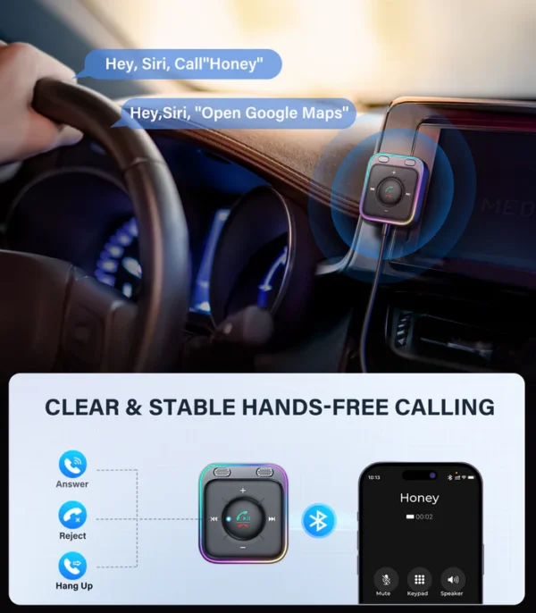 JR-CB3 Récepteur sans fil Bluetooth 5.3 Adaptateur auxiliaire de voiture