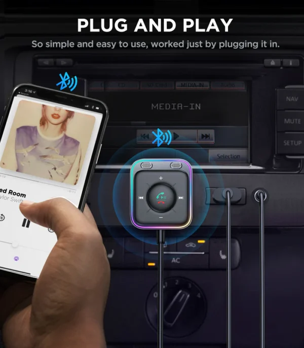 JR-CB3 Récepteur sans fil Bluetooth 5.3 Adaptateur auxiliaire de voiture